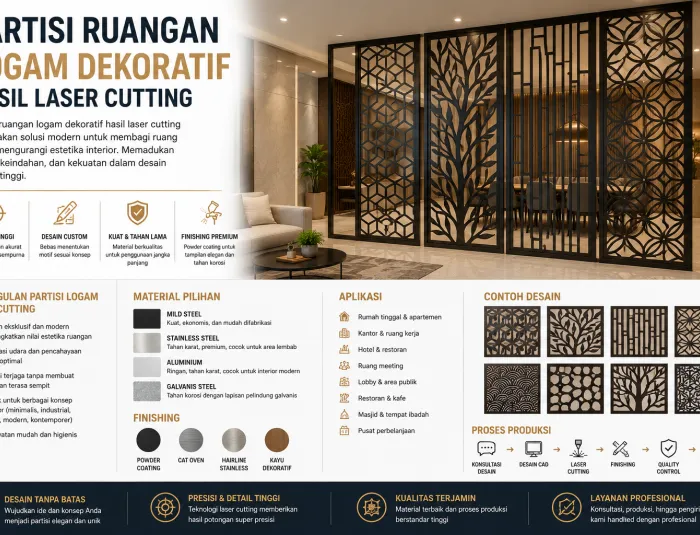 Partisi Ruangan Logam Dekoratif Hasil Laser Cutting
